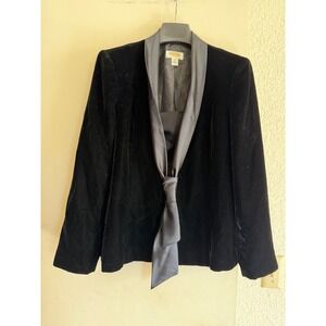 Talbots Petite Black Velvet Blazer Shawl Collar Women's Size 12Petite Formal Lux